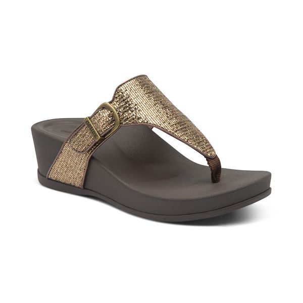 Aetrex Women's Kate WaterFriendly Summer With Arch Support Wedge Sandals Bronze Sandals UK 5478-936